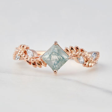 Moss Agate Leaf Vine Ring