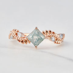 0.80CT Moss Agate Engagement Ring Leaf Vine Floral Nature Ring