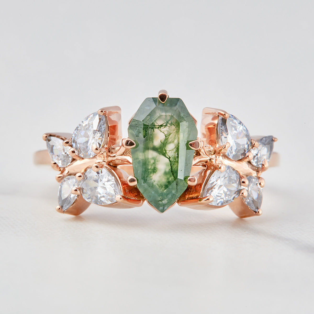Butterfly Moss Agate Ring Set Shield Cut Engagement Ring Set