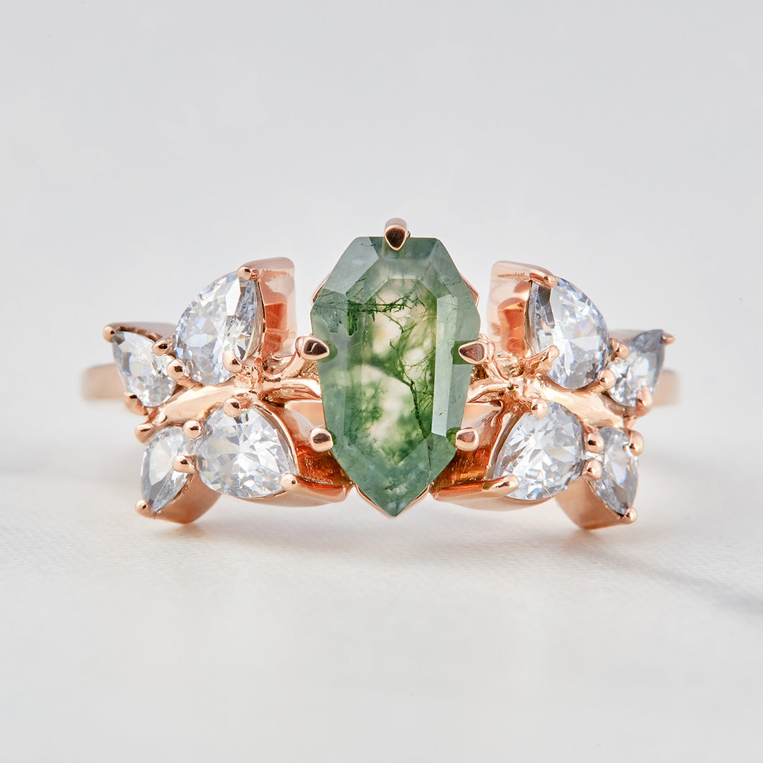 Diamond Moss Agate Butterfly Ring