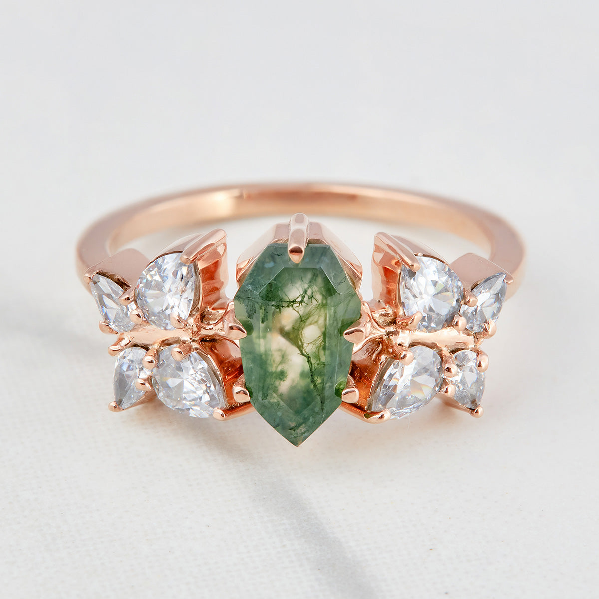 Butterfly Moss Agate Ring Set Shield Cut Engagement Ring Set