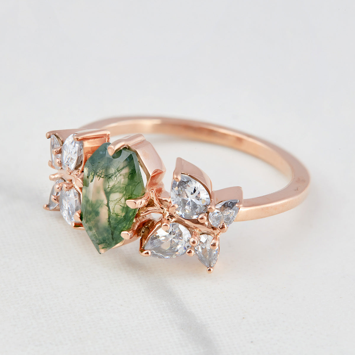 Butterfly Moss Agate Ring Set Shield Cut Engagement Ring Set