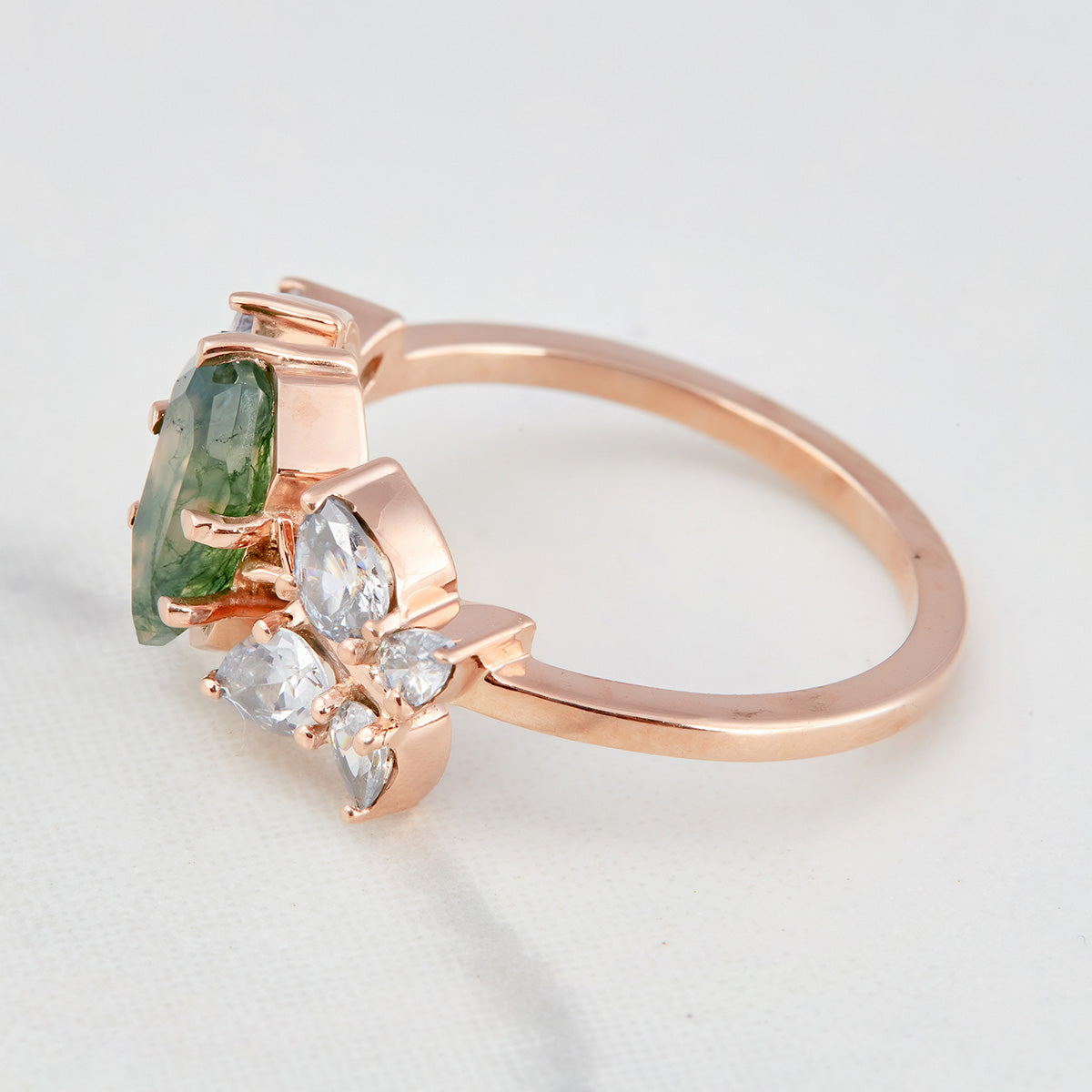 Butterfly Moss Agate Ring Set Shield Cut Engagement Ring Set