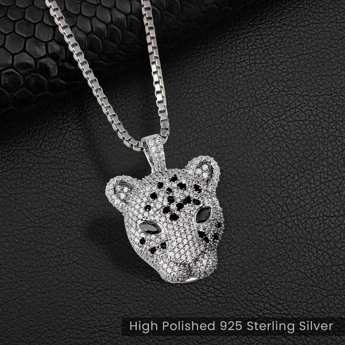 Leopard Necklace Black Spotted Cheetah Jaguar Pendant Iced Out Hip Hop Jewelry Diamond Sterling Silver