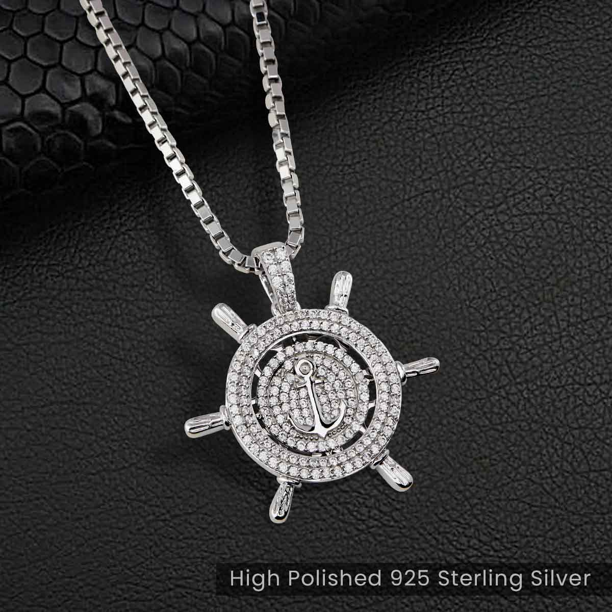 Steering Wheel and Anchor Pendant Necklace Diamond Iced Out Hip Hop Jewelry