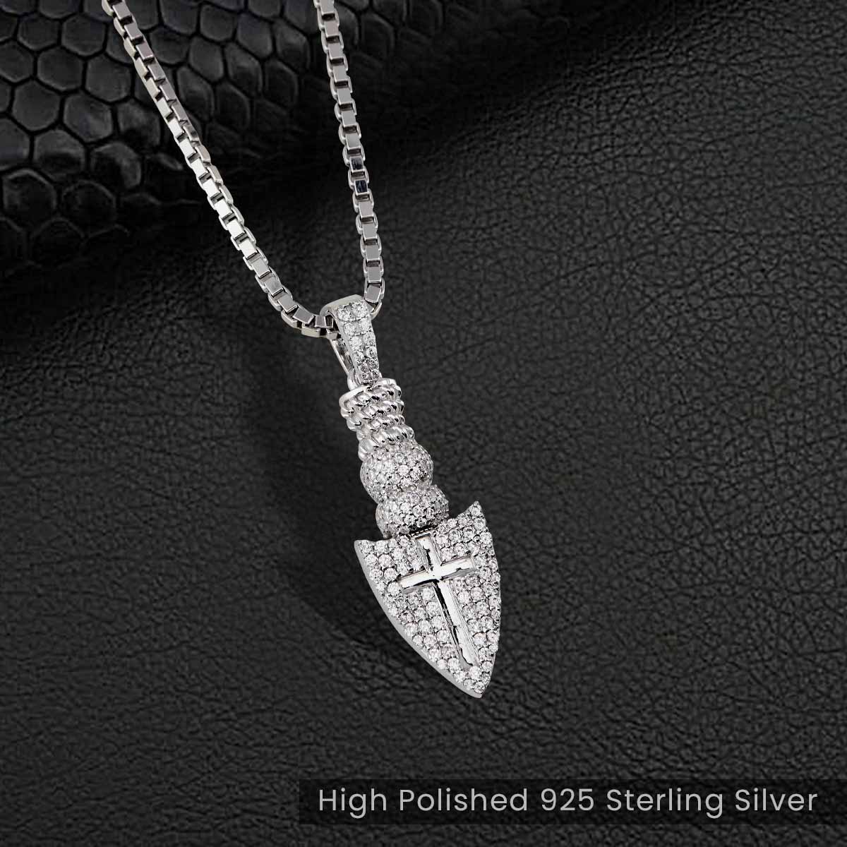Odin's Spearhead Pendant Necklace with Cross Iced Out Viking Jewelry
