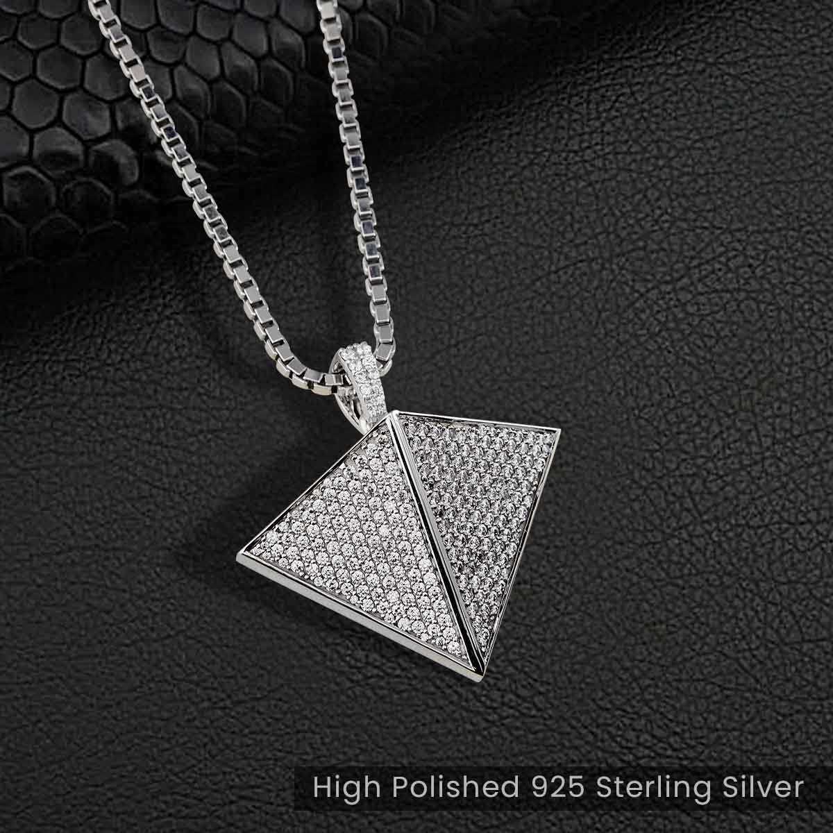 Iced Out Triangular Pendant Necklace Diamond Sterling Silver Unisex Hip Hop Jewelry