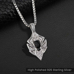 Spider Pendant Necklace Two Tone Sterling Silver Gothic Jewelry