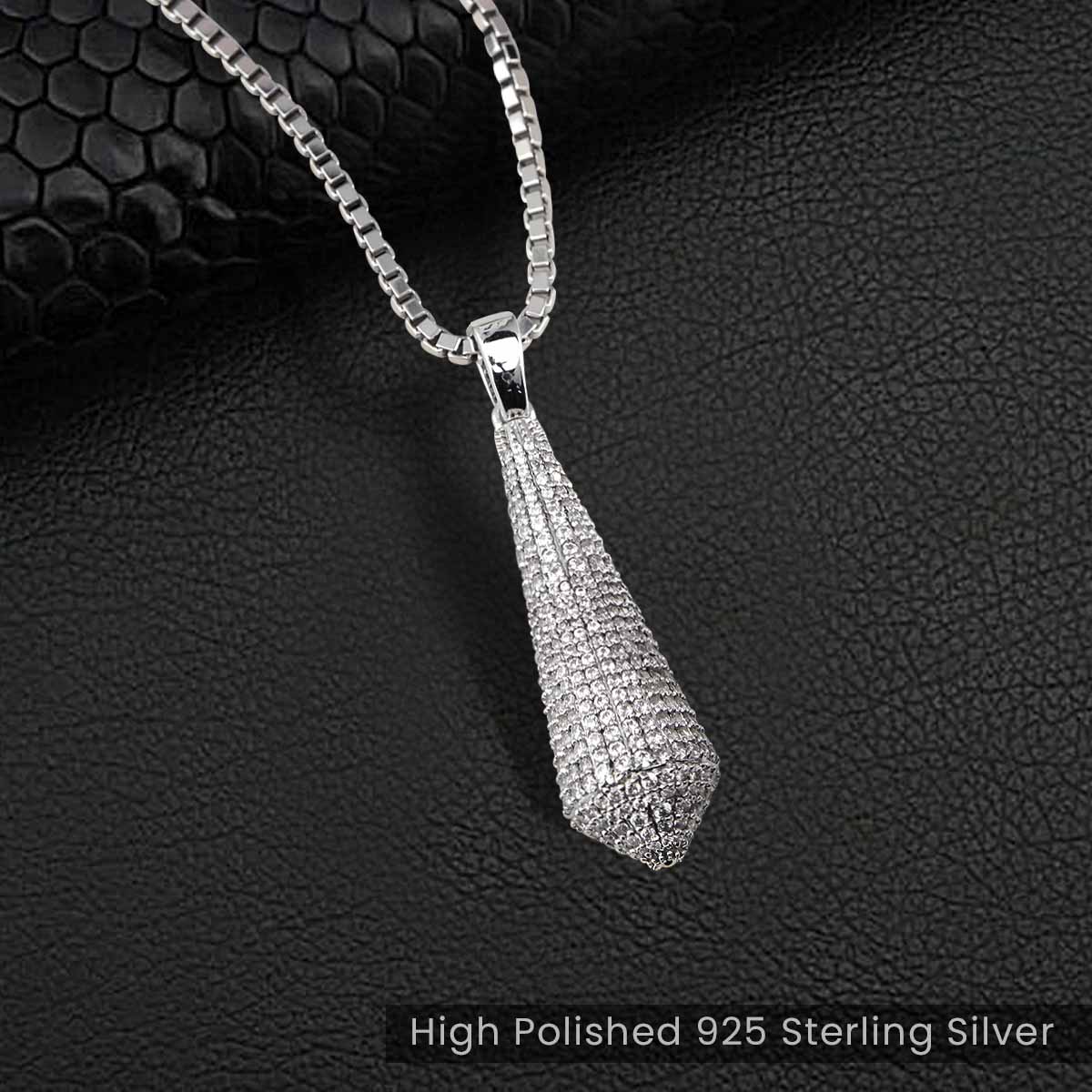 Iced Out Pointed Pendant Necklace Cubic Zirconia Sterling Silver Hip Hop Jewelry