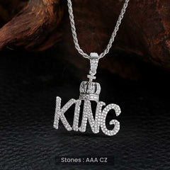 Iced Out KING Pendant Necklace with Crown 925 Sterling Silver