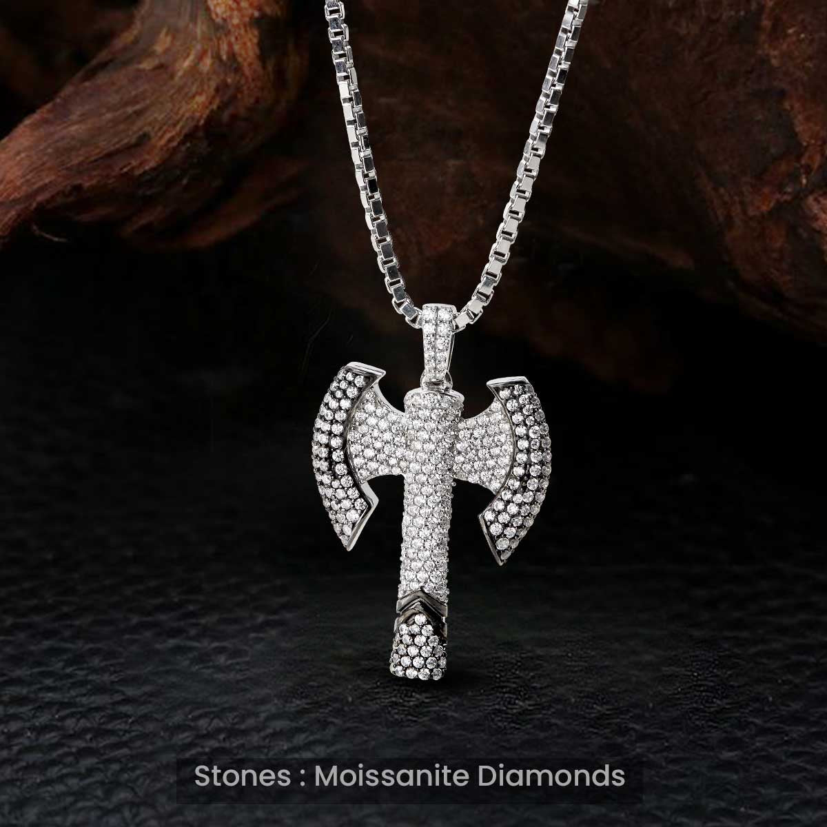 Two Tone Viking Axe Necklace Moissanite Iced Out Pendant Sterling Silver Hip Hop Jewelry