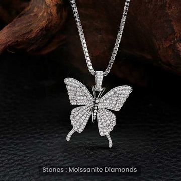 Moissanite Butterfly Necklace for Women Bling Iced Out Jewelry Sterling Silver