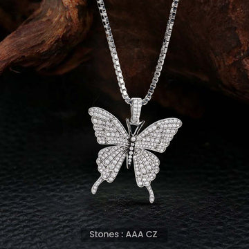 Iced Out Butterfly Pendant Necklace CZ Diamond 925 Sterling Silver Hip Hop Jewelry