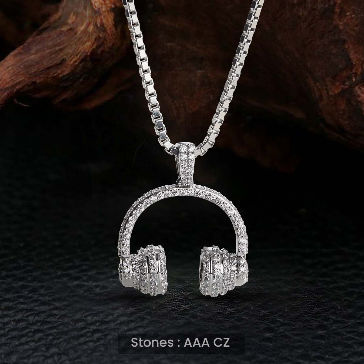 Iced Out Headphone Pendant Necklace Hip Hop Jewelry for Men Women CZ Diamond Sterling Silver