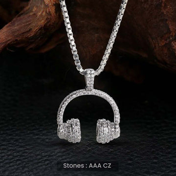 Iced Out Headphone Pendant Necklace Hip Hop Jewelry for Men Women CZ Diamond Sterling Silver