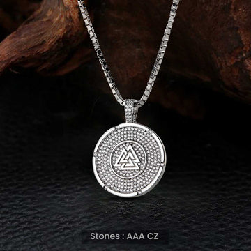 Iced Out Viking Valknut Necklace Norse Odin's Knot of the Slain Pendant Sterling Silver
