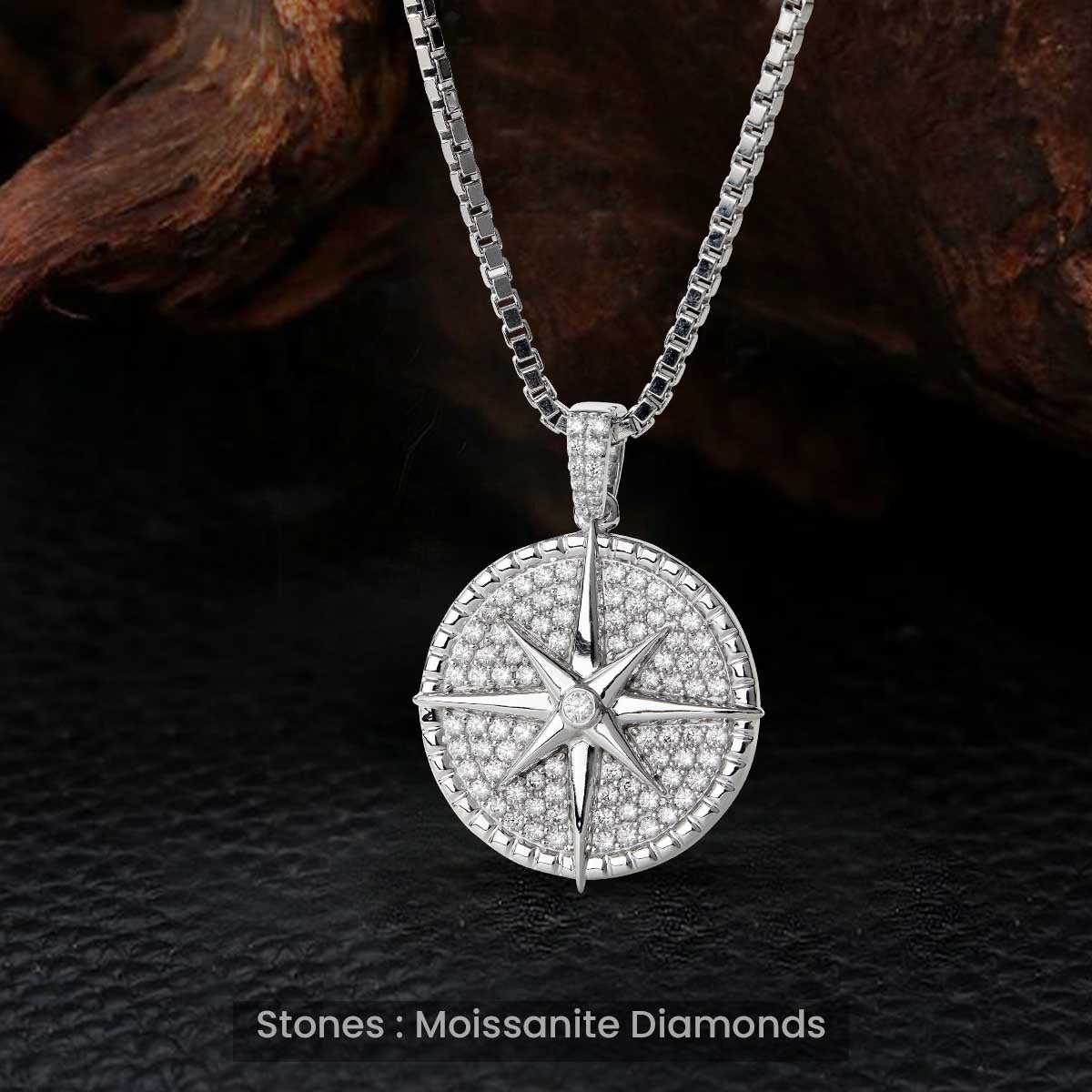 Moissanite Iced Out Compass Pendant Necklace Hip Hop Jewelry