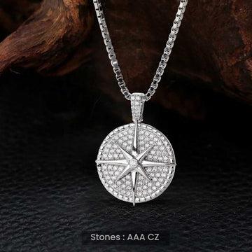 Iced Out Compass Pendant Necklace Nautical Hip Hop Jewelry Sterling Silver Cubic Zirconia Diamond