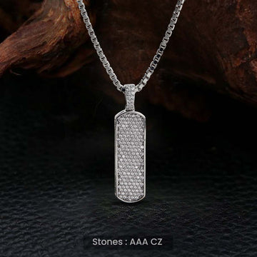 Iced Out Vertical Bar Necklace Hip Hop Pendant Unisex Jewelry Sterling Silver