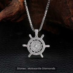 Steering Wheel Pendant Necklace Moissanite Iced Out Hip Hop Style Nautical Jewelry