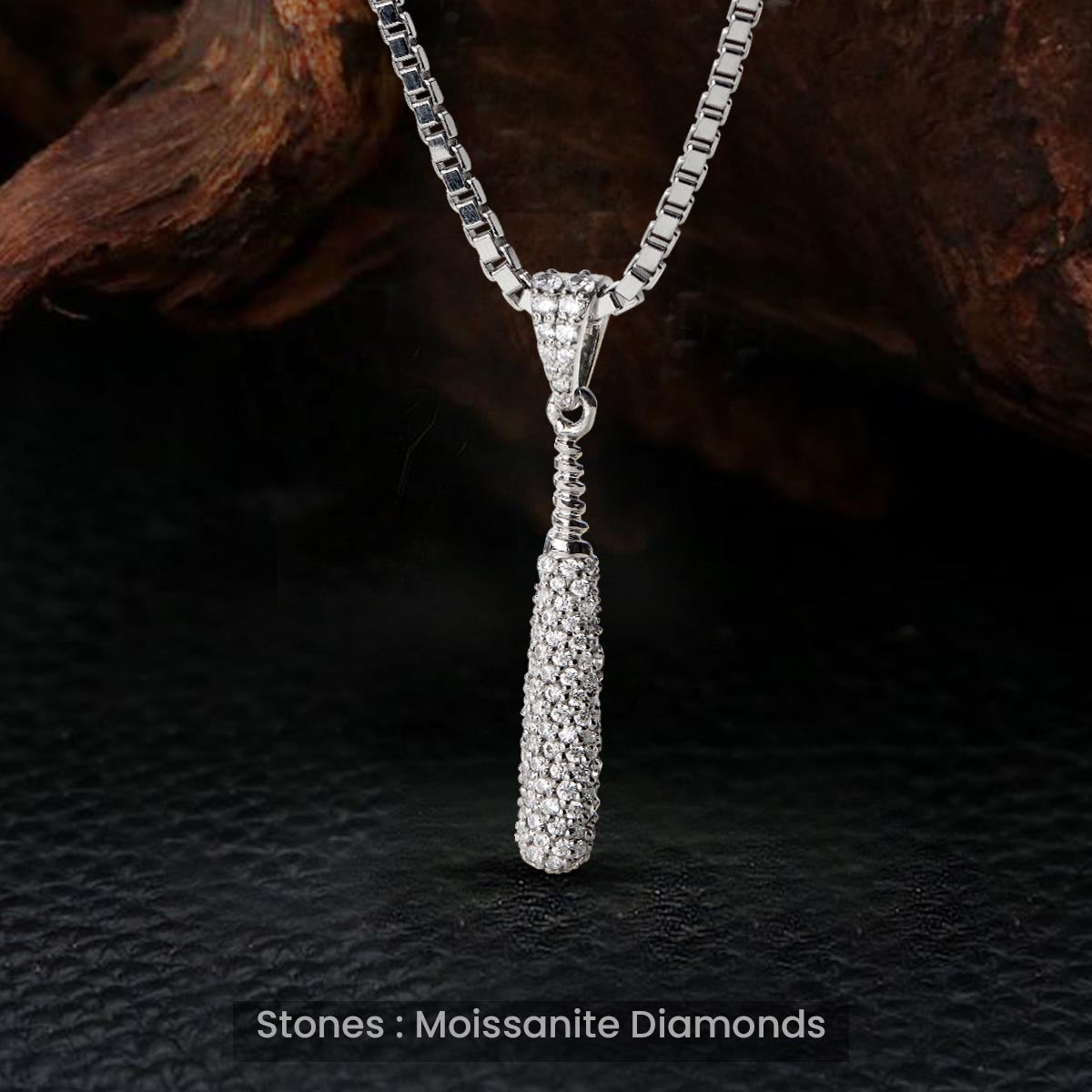 Moissanite Baseball Bat Necklace Iced Out Hip Hop Sports Jewelry Sterling Silver
