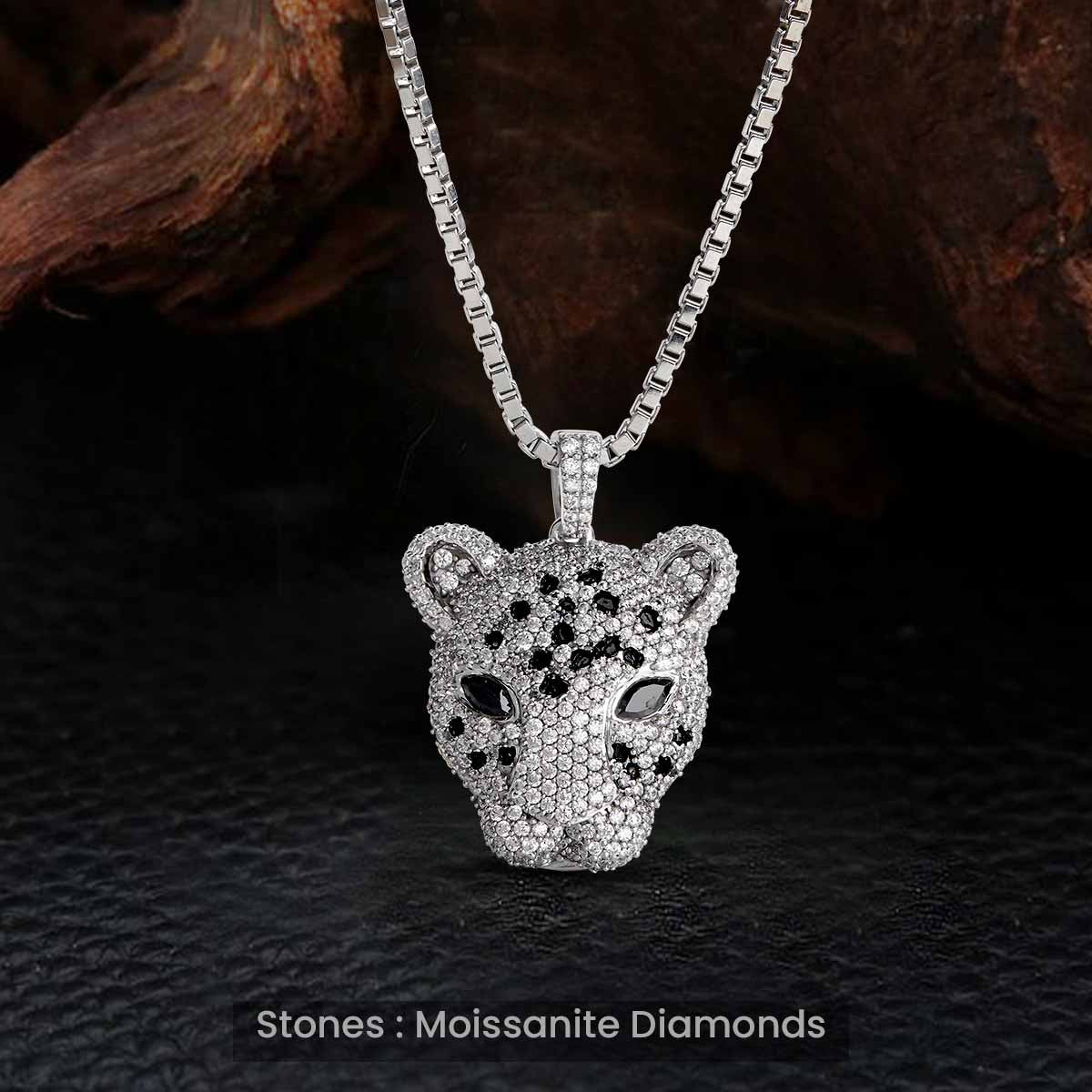 Iced Out Leopard Necklace Black Spotted Cheetah Jaguar Pendant Hip Hop Jewelry Sterling Silver