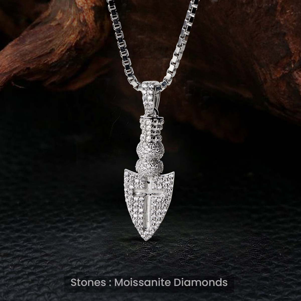 Spearhead Iced Out Pendant Necklace Odin Norse Viking Jewelry Sterling Silver