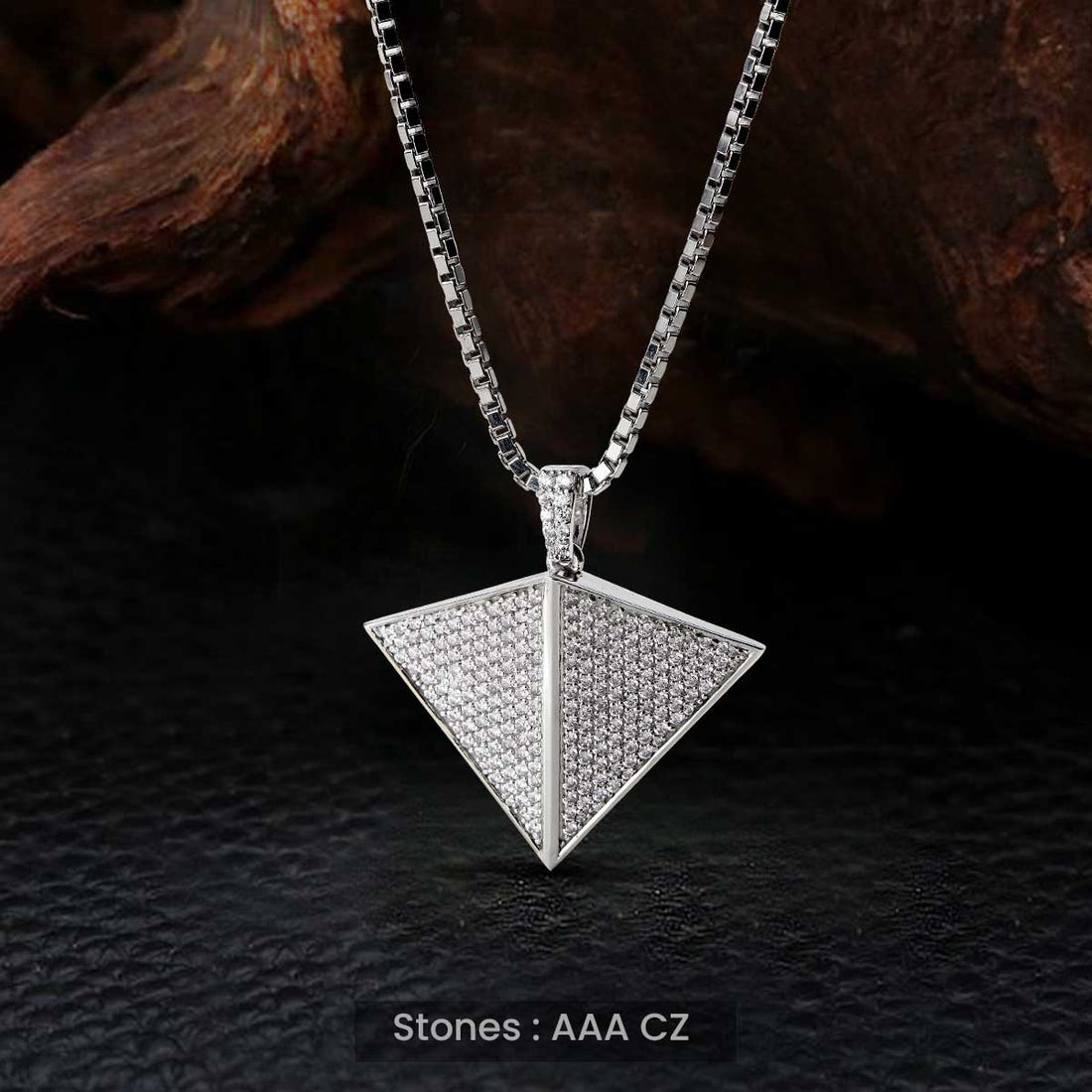 Iced Out Triangular Pendant Necklace Diamond Sterling Silver Unisex Hip Hop Jewelry