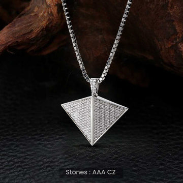 Iced Out Triangular Pendant Necklace Diamond Sterling Silver Unisex Hip Hop Jewelry