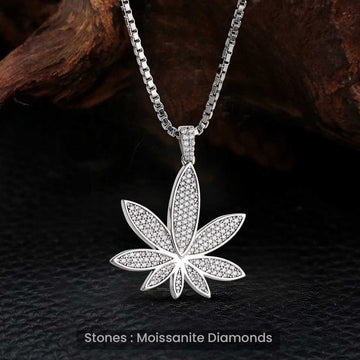 420 Marijuana Necklace Moissanite Iced Out Cannabis Leaf Pendant Weed Day Jewelry Sterling Silver