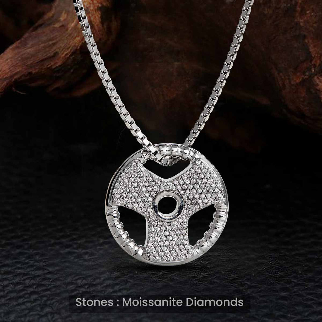 Moissanite Iced Out Barbell Weight Plate Pendant Necklace Sterling Silver