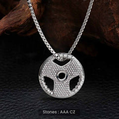 Iced Out Barbell Necklace Weight Plate Pendant Fitness Jewelry