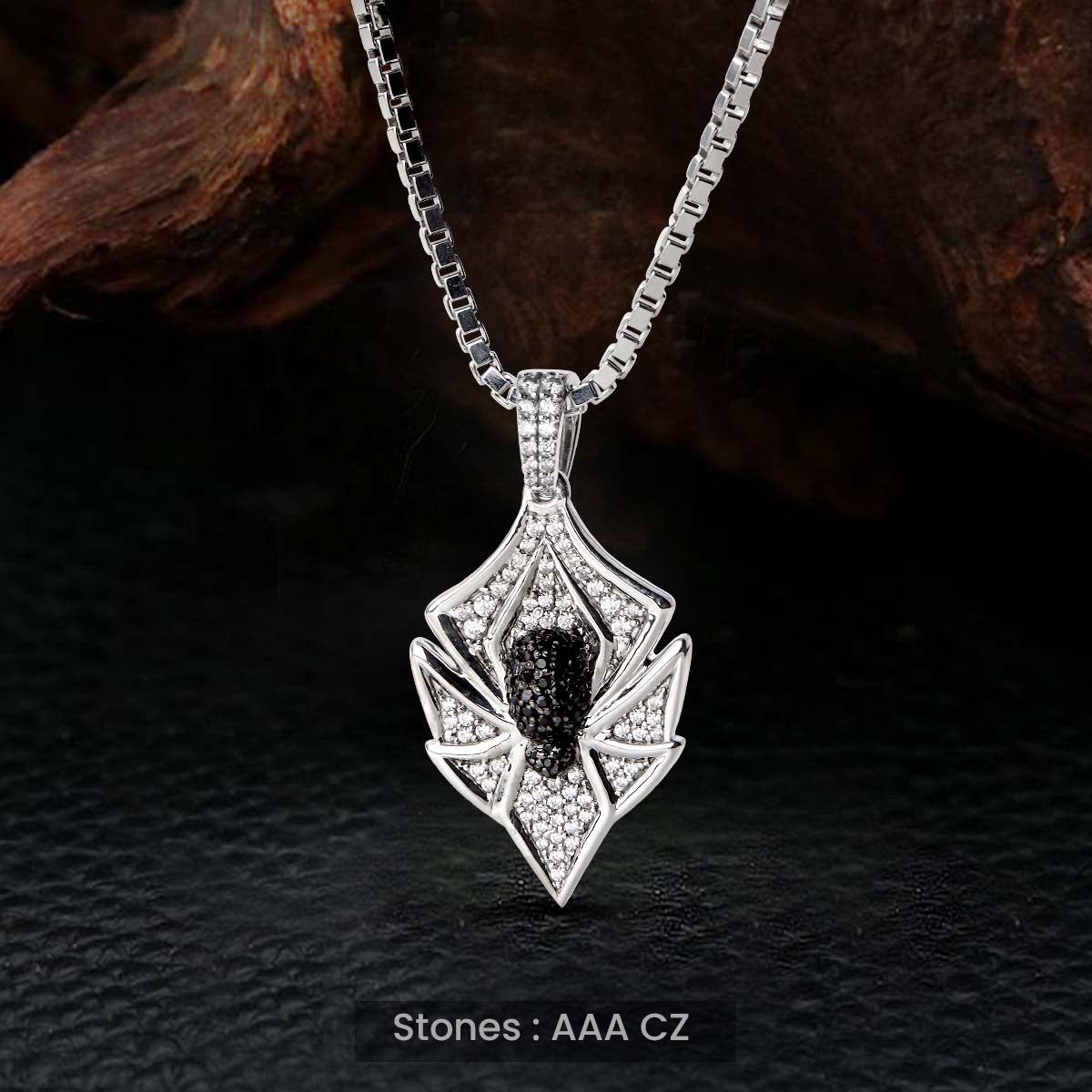 Spider Pendant Necklace Two Tone Sterling Silver Gothic Jewelry