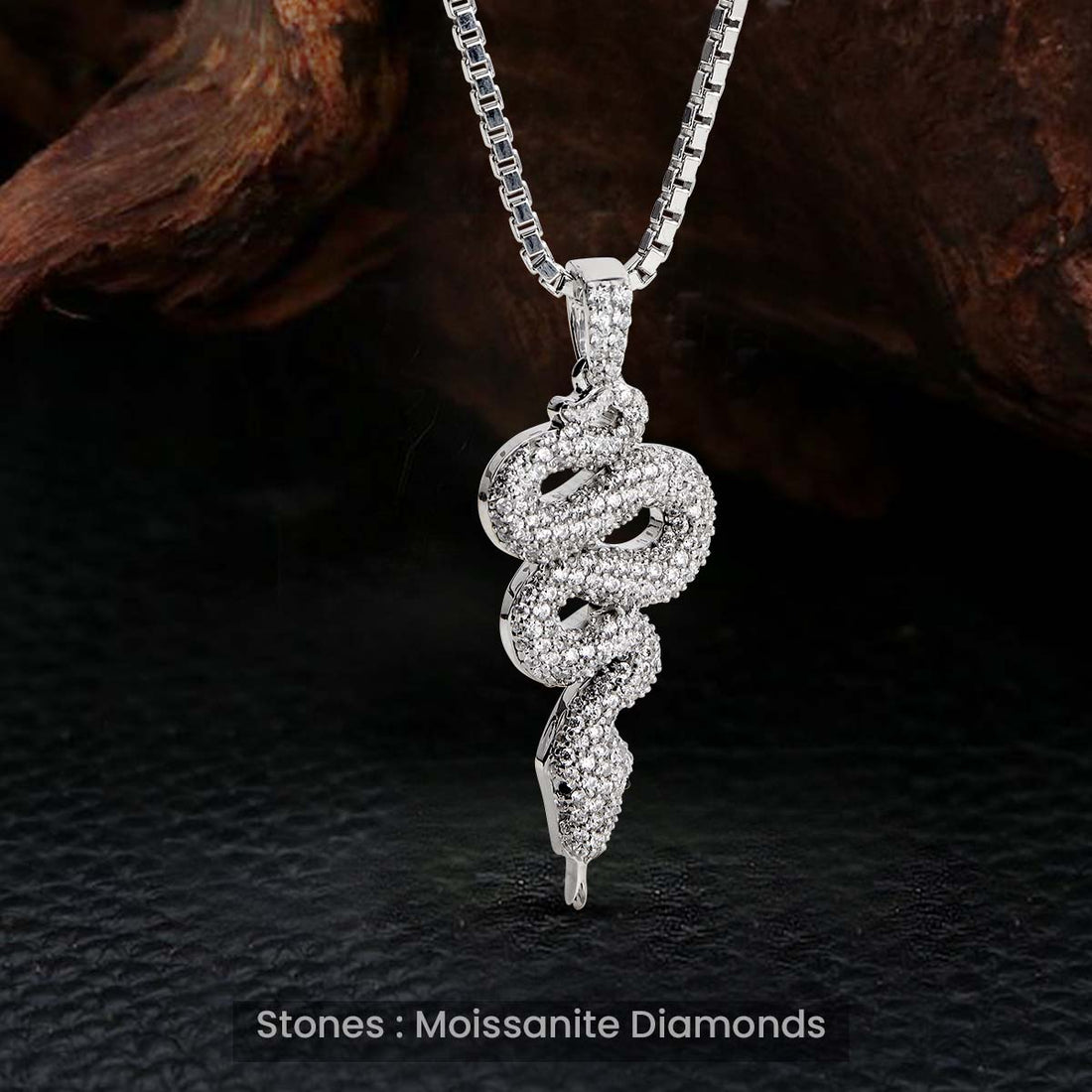 Moissanite Iced Snake Necklace Serpent Pendant Sterling Silver
