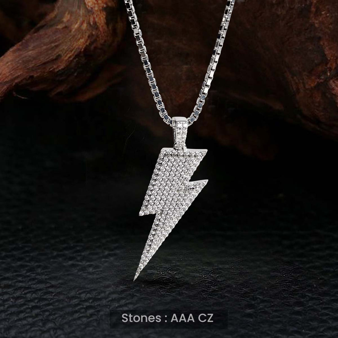 Lightning Bolt Necklace Diamond Iced Out Flash Pendant Sterling Silver