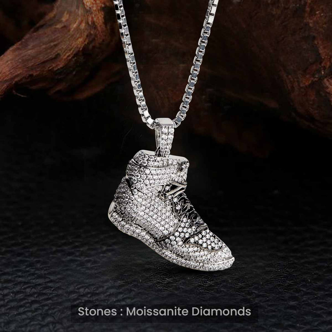 Two Tone Shoe Necklace Moissanite Iced Out Sneaker Pendant Sterling Silver