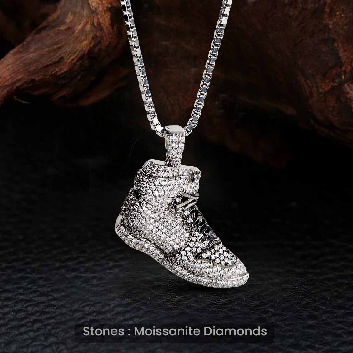 Two Tone Shoe Necklace Moissanite Iced Out Sneaker Pendant Sterling Silver