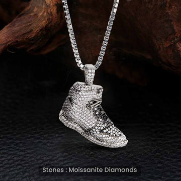 Two Tone Shoe Necklace Moissanite Iced Out Sneaker Pendant Sterling Silver