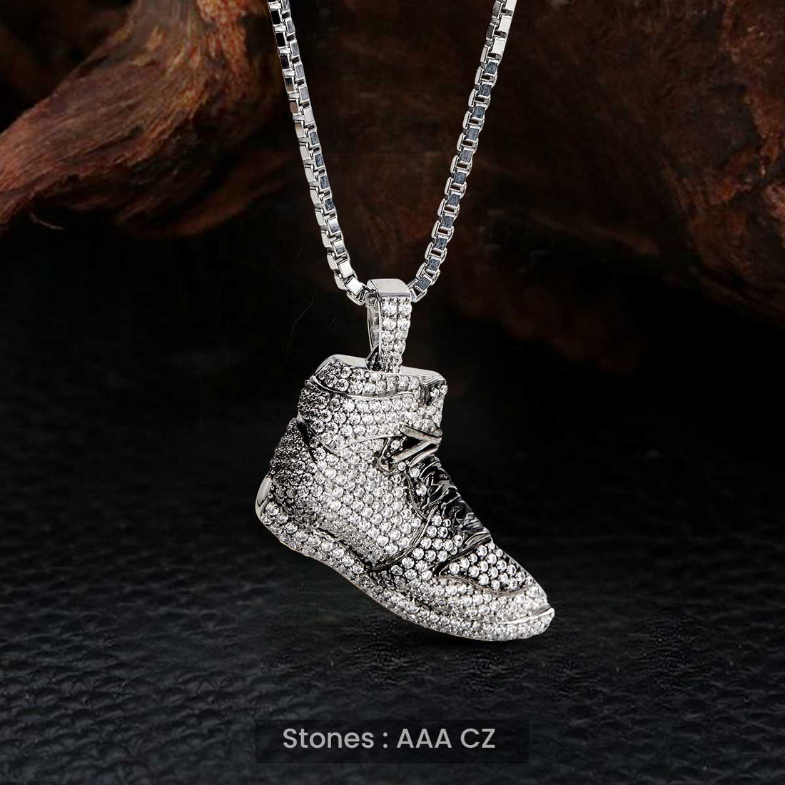 Iced Out Shoe Necklace Hip Hop Jewelry Sneaker Pendant Two Tone Sterling Silver Diamond