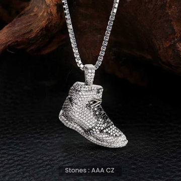 Iced Out Shoe Necklace Hip Hop Jewelry Sneaker Pendant Two Tone Sterling Silver Diamond