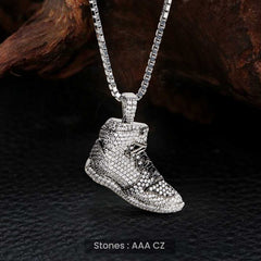Iced Out Shoe Necklace Hip Hop Style Sneaker Pendant Two Tone