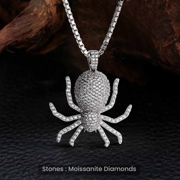 Moissanite Iced Out Spider Pendant Necklace Icy Gothic Jewelry Sterling Silver