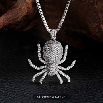 Iced Out Spider Pendant Necklace Unisex CZ Diamond Sterling Silver Hip Hop Gothic Jewelry