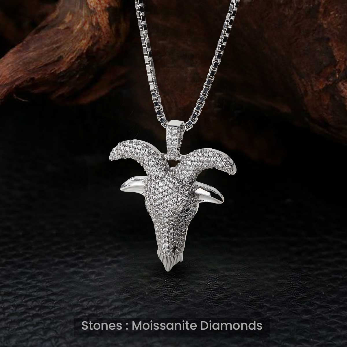Moissanite Iced Out Goat Pendant Necklace GOAT - Greatest Of All Time Capricorn Jewelry Sterling Silver