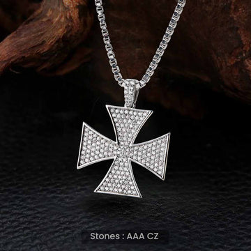 Diamond Iced Out Iron Cross Pendant Necklace Hip Hop Jewelry for Men Women Sterling Silver