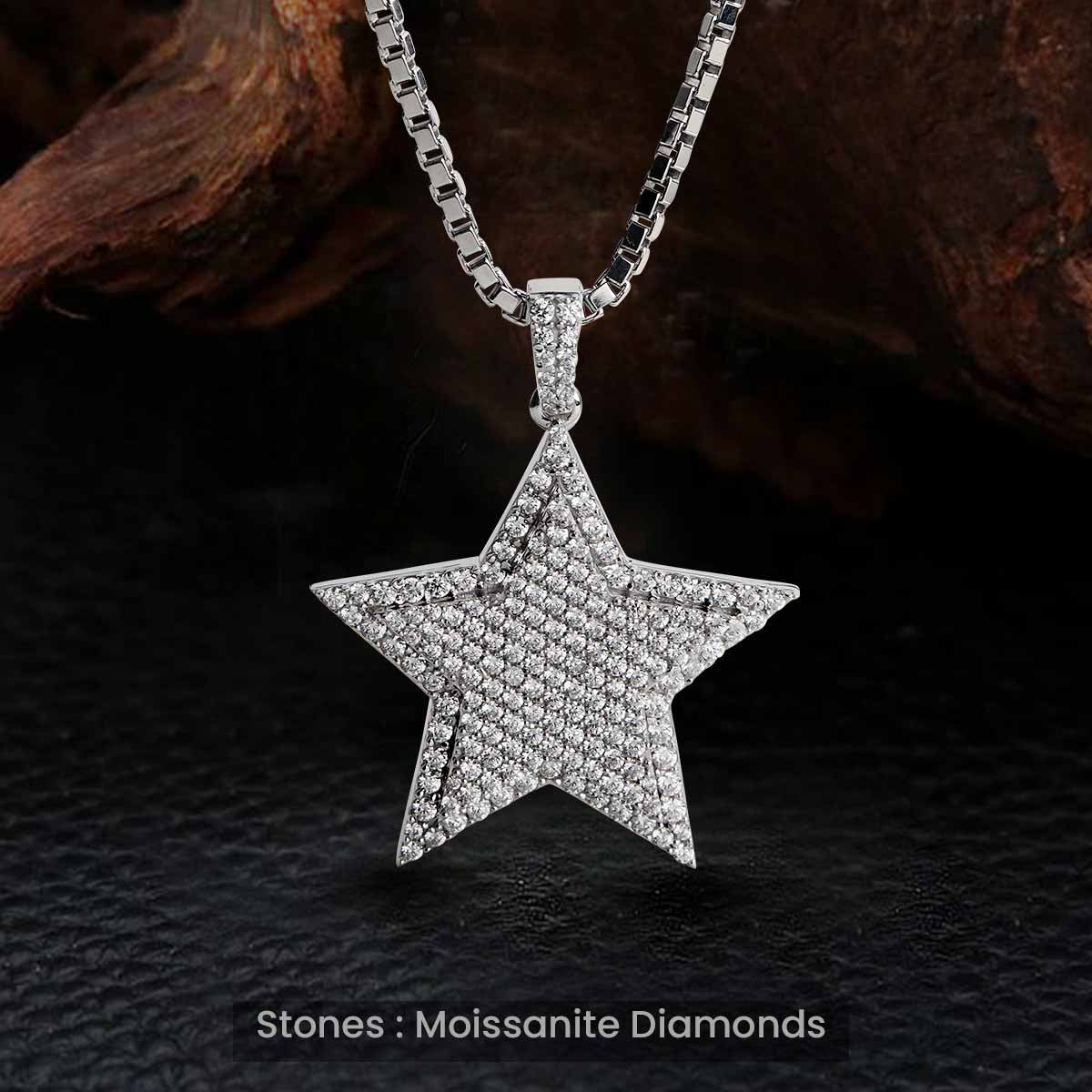 Moissanite Iced Out Star Pendant Necklace Celestial Jewelry Silver Hip hop Sterling Silver
