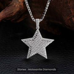 SHINE LIKE A STAR - Moissanite Iced Out Star Pendant Necklace Sterling Silver Celestial Jewelry
