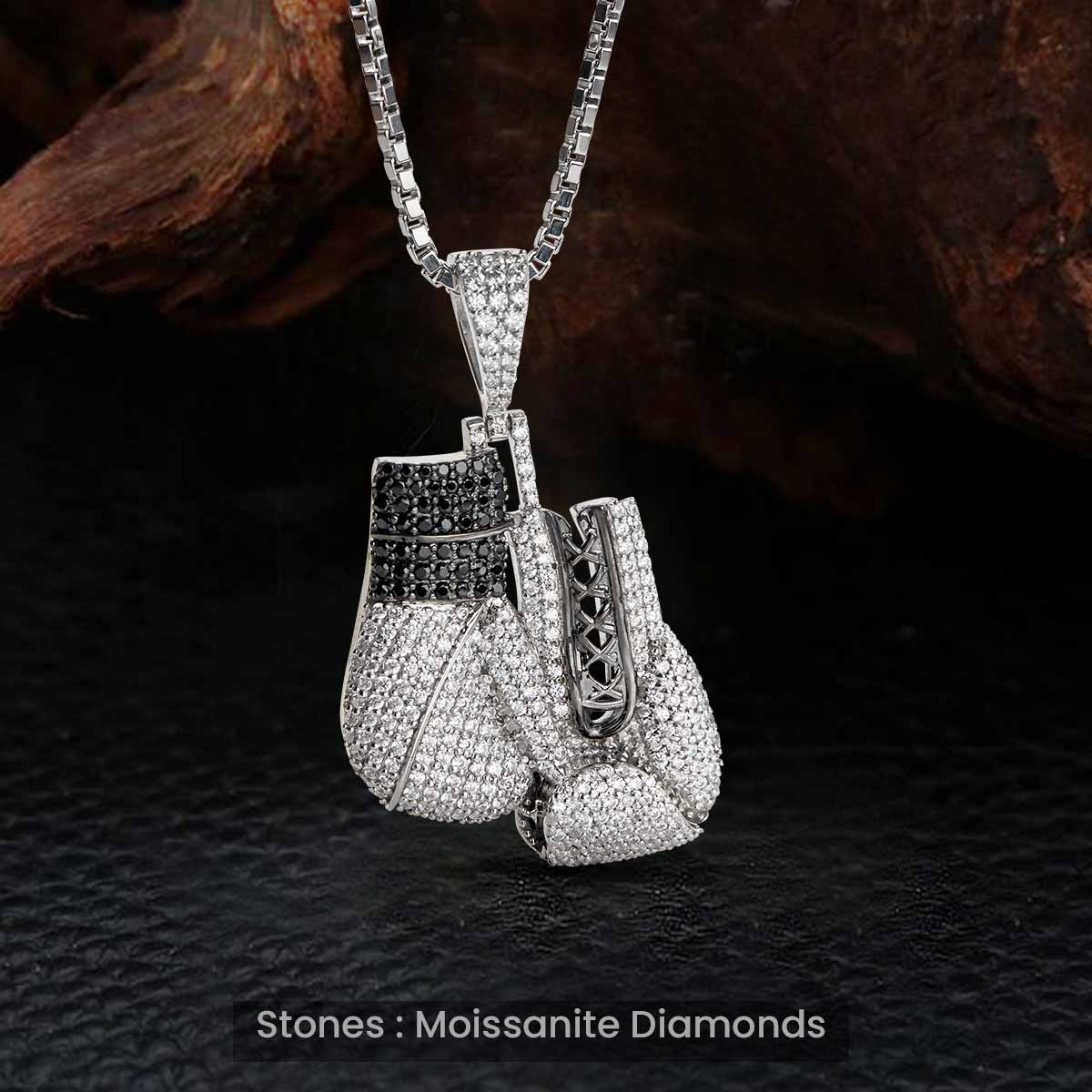 Two Tone Boxing Gloves Pendant Necklace Moissanite Iced Out Hip Hop Jewelry Sterling Silver