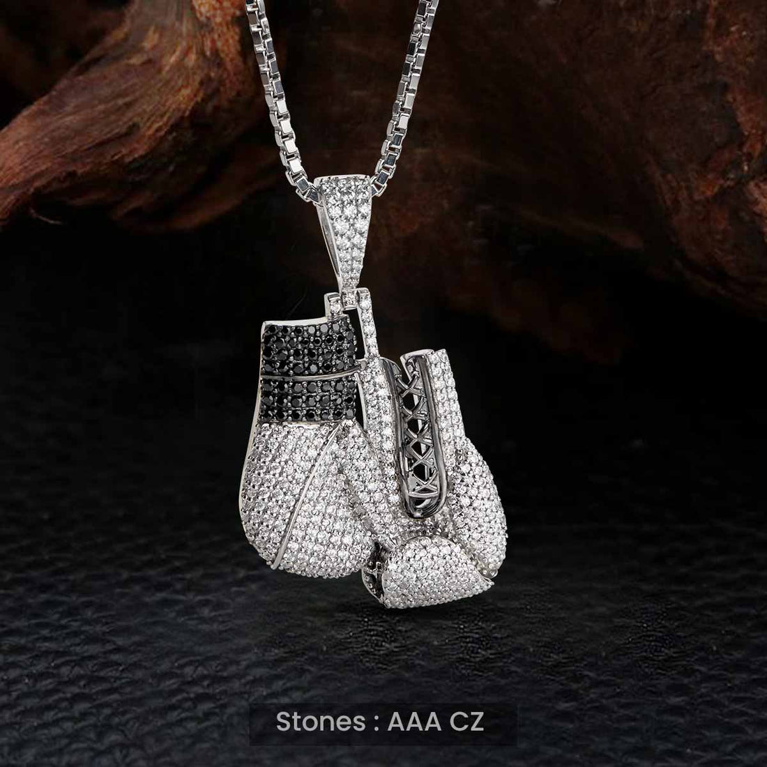 Boxing Gloves Pendant Necklace Iced Out Hip Hop Jewelry Unisex Sterling Silver Diamond
