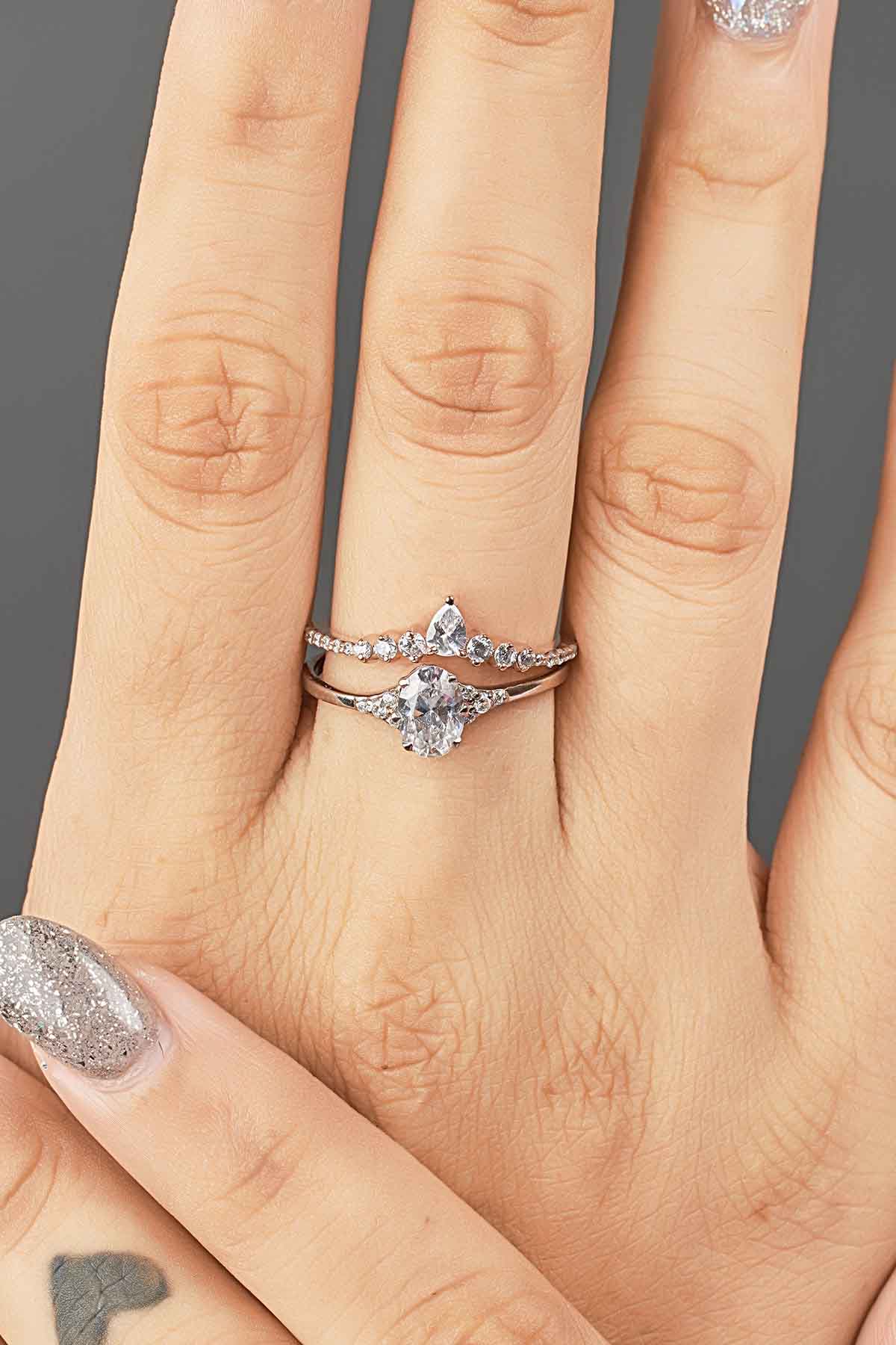 Curved Enhancer Wedding Band AAA CZ Diamond Engagement Ring Art Deco